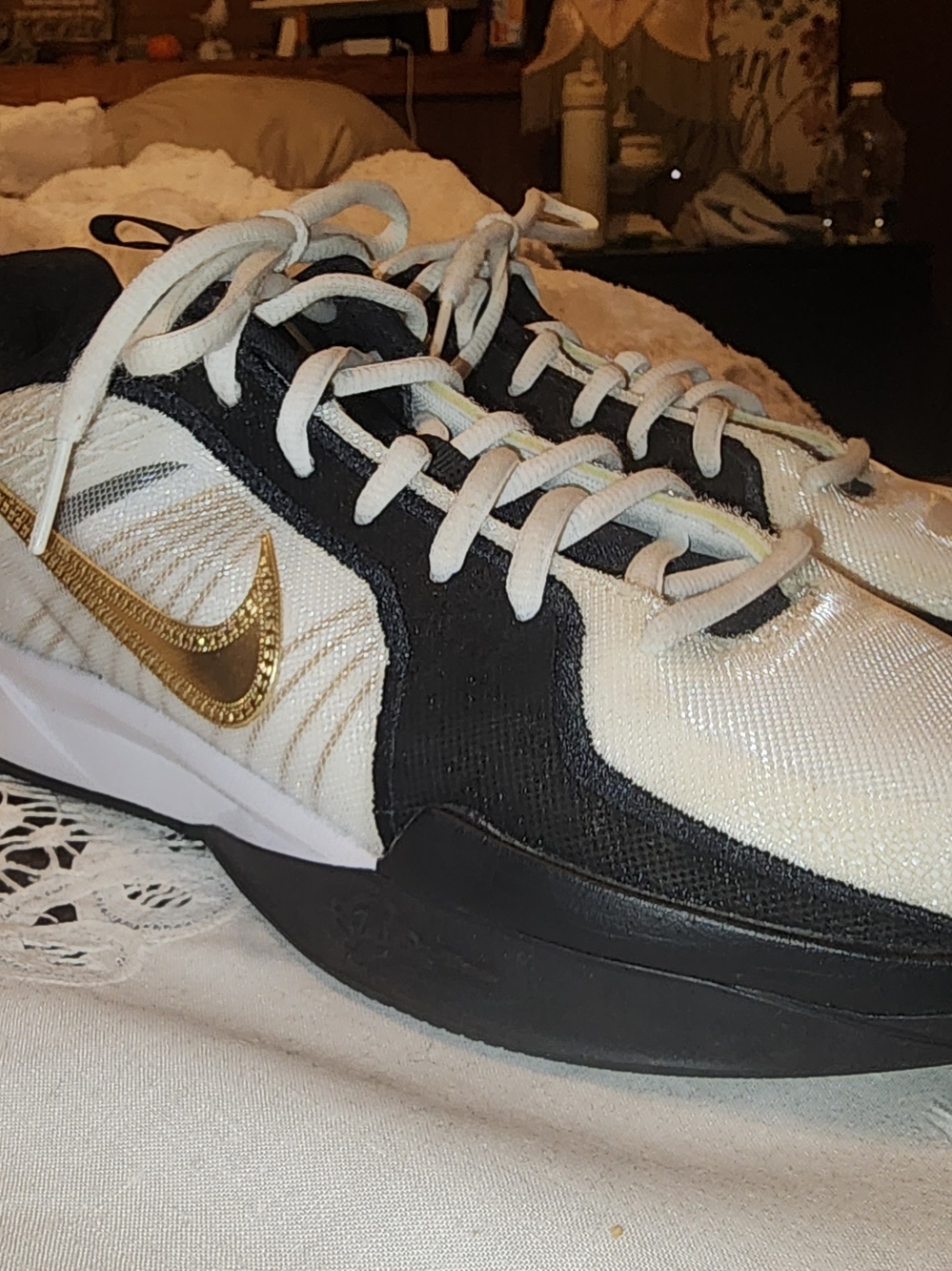 Nike Sabrina 2 Black, White & Gold Low-Top Basketball Sneakers, Size 6.5 Y/ 8 W